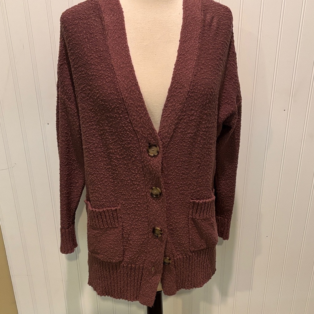 LOFT MaroonWomen's 100% Cotton Cardigan Size Small
